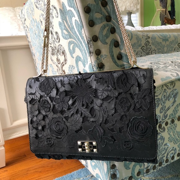 Valentino black flower lace shoulder bag/gold step - Picture 4 of 6